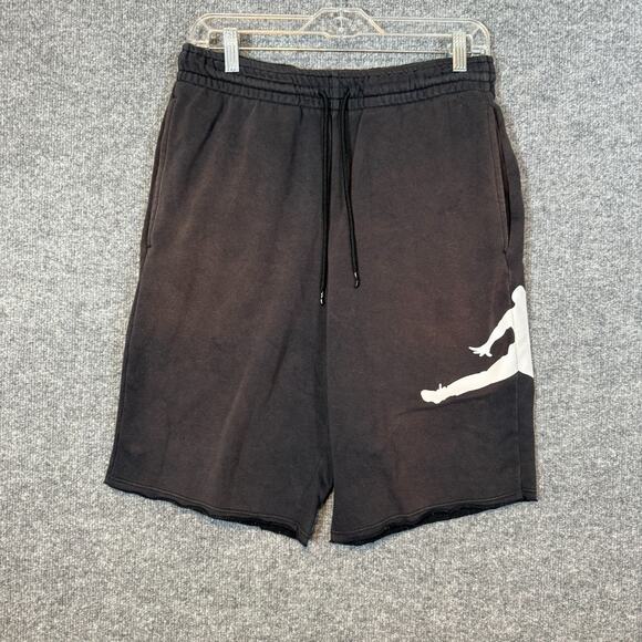 Jordan Shorts Mens Medium Black Fleece Sweatshorts Distressed Casual - Picture 2 of 7
